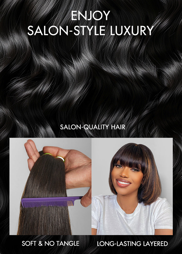 Burgundy New Trend Side-swept Bangs Glueless Wide T Lace Bob Wig 100% Human Hair - US Only-12