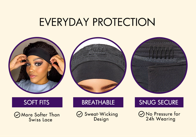 Special Deal | Throw On & Go Natural Black / Blonde Highlight Deep Wave No Lace Glueless Long Headband Wig (Get Free Trendy Headbands)-16