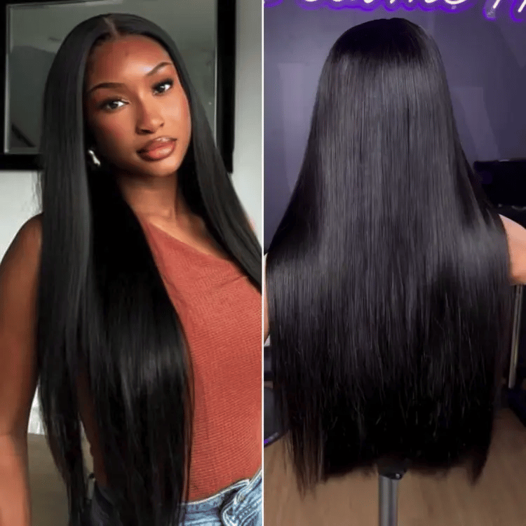 Jet Black Silky Straight Glueless 5x5 Closure Lace Wig