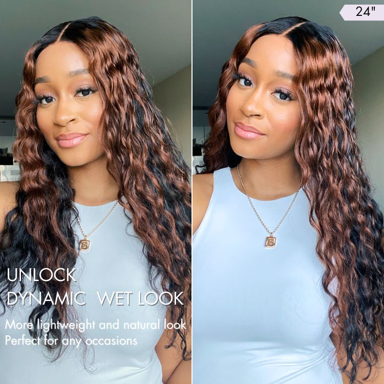 Classic and Chic Peekaboo Ombre Brown Water Wave Glueless 5x5 Closure Lace Curly Wig - US Only-03