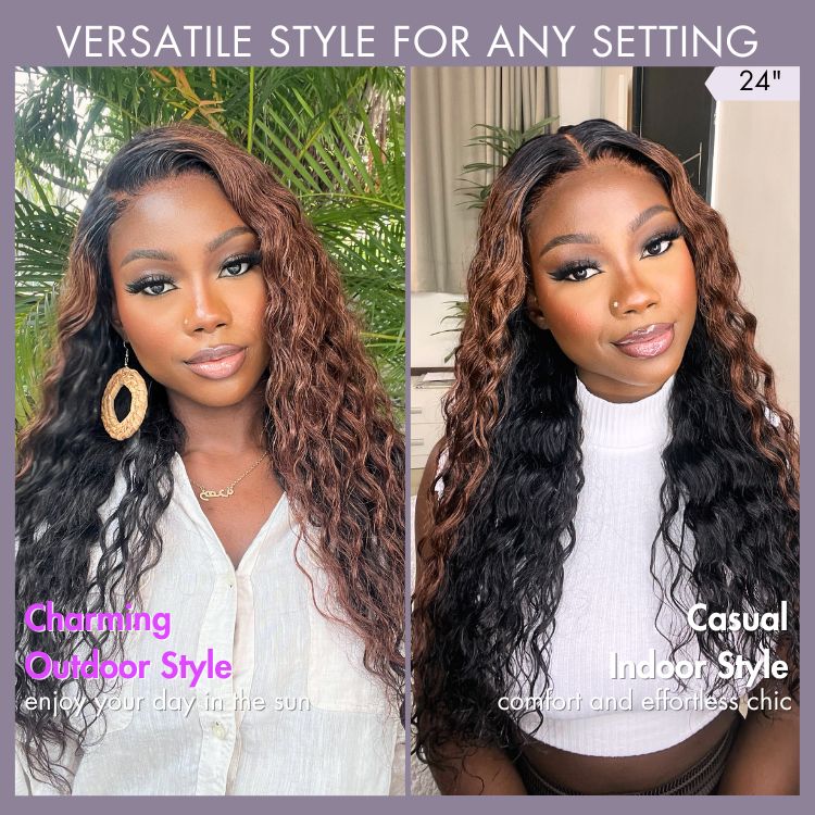 Classic and Chic Peekaboo Ombre Brown Water Wave Glueless 5x5 Closure Lace Curly Wig - US Only-02