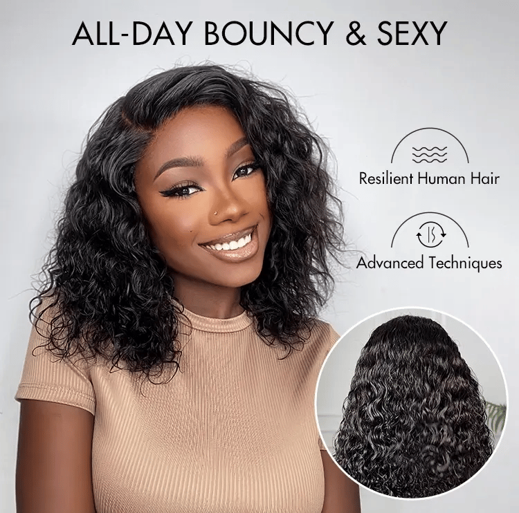 VIP DAY ONLY | 12 Inches Wet and Wavy | Water Wave 4x4 Closure Lace Glueless Side Part Short Wig 100% Human Hair-05