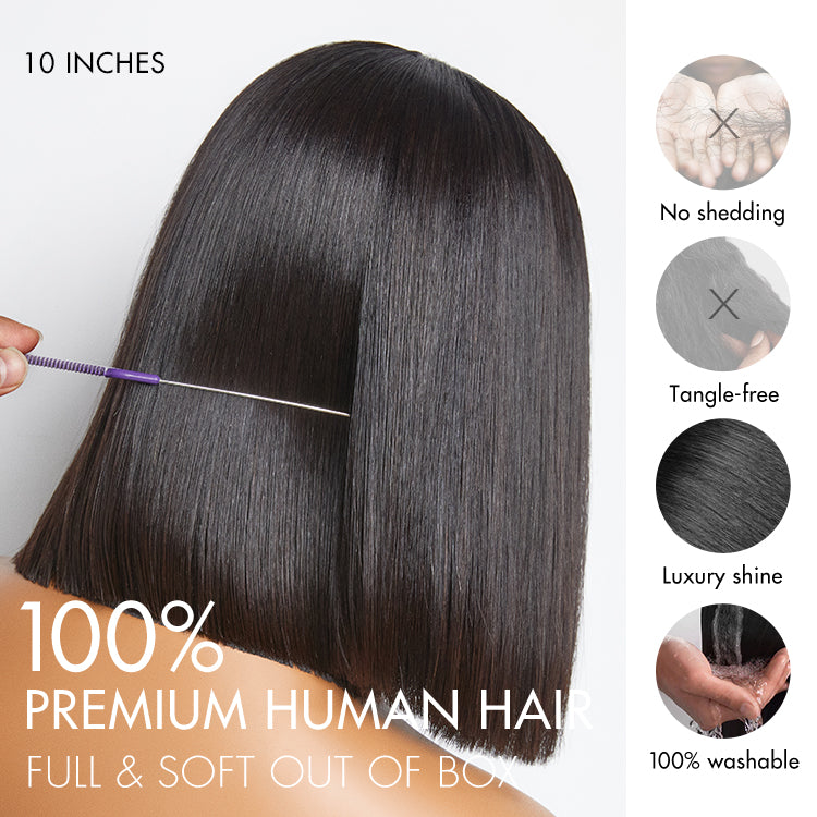 PreMax Wigs | Super Natural Hairline Silky Blunt Cut Bob Glueless 13x4 Frontal Lace Human Hair Short Wig Pre-Cut Lace-19