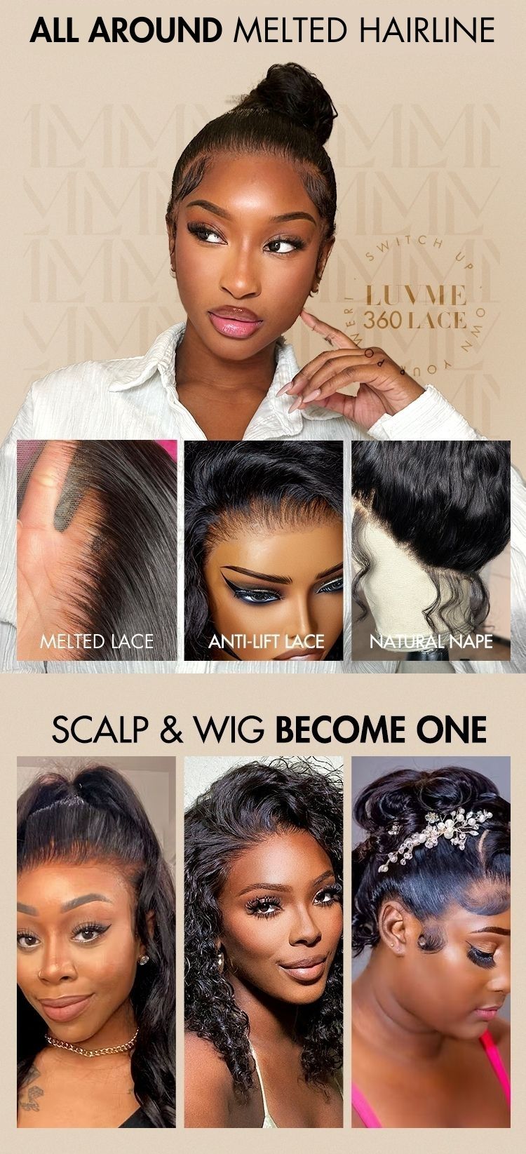 Luvme Hair Full Lace Classy Natural Black Body WaveFree Parting Half Up Half Down Wig Invisi Drawstring Cap Pre-cut Lace-21