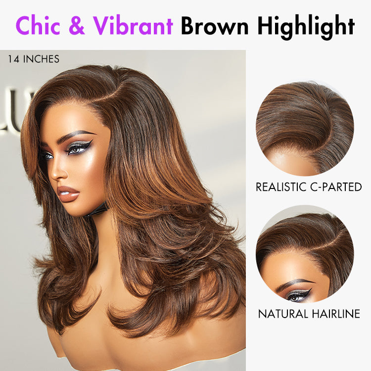 Effortlessly Chic Butterfly Haircut Pre-Layered Cut Brown Highlight Glueless Minimalist HD Lace Shoulder Length Wig-10