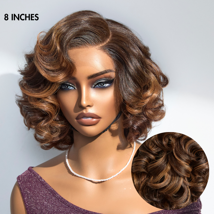 Luvme Hair minimalist lace wig with natural black loose waves, ombre highlights, pre-cut lace, and glueless design.