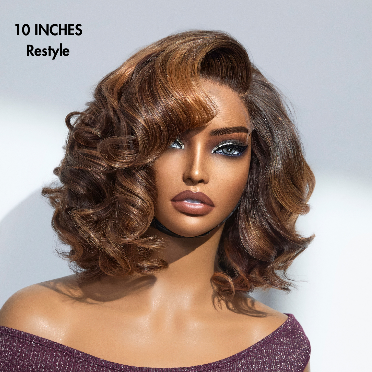Luvme Hair minimalist lace wig in mature boss brown ombre highlights with natural black loose waves, pre-cut HD lace, glueless fit