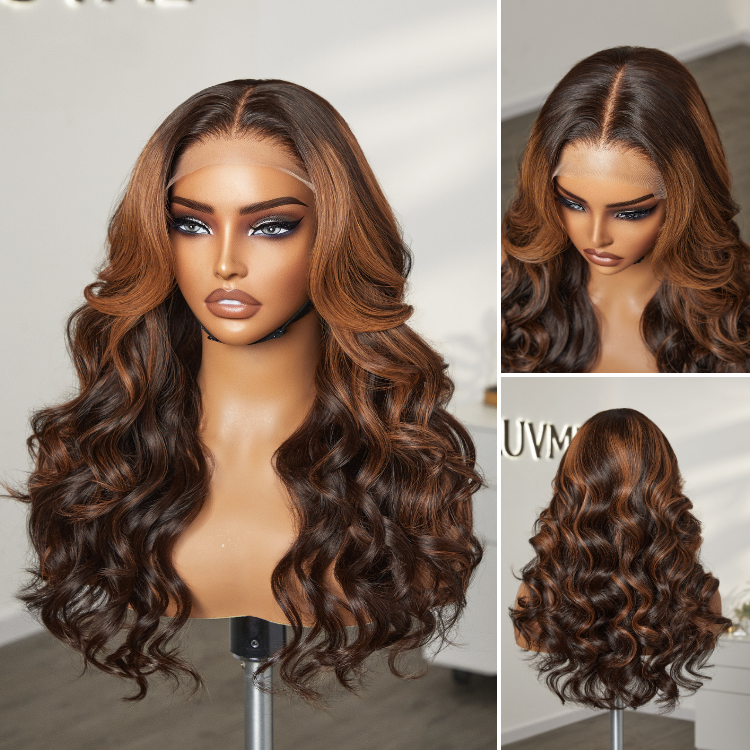 Special Deal | Elegant Copper Ombre Highlights Loose Body Wave Glueless 5x5 Closure Pre-Cut Lace Wig Breathable Cap-03