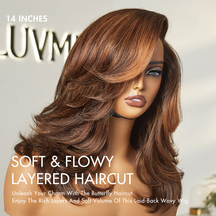 Effortlessly Chic Butterfly Haircut Pre-Layered Cut Brown Highlight Glueless Minimalist HD Lace Shoulder Length Wig-08
