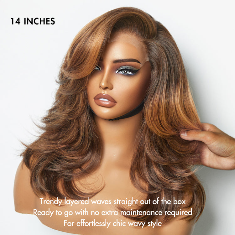 Wavy short lace wig by Luvme Hair featuring a layered, minimalist style with glueless HD lace for a natural look.
