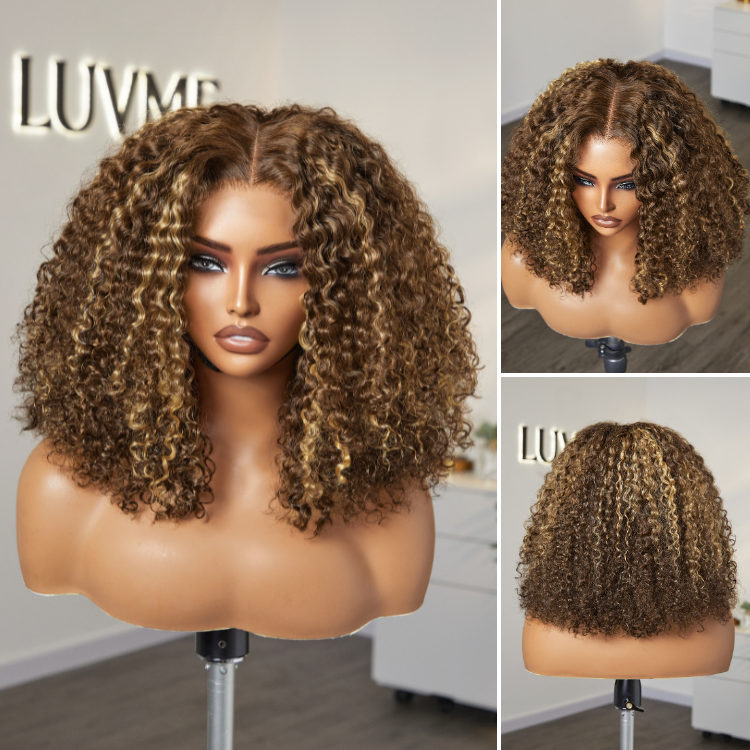 Luvme Hair 180% Density Honey Blonde Highlight Kinky Curly Glueless 5x5 Closure HD Lace Wig Breathable Cap-03