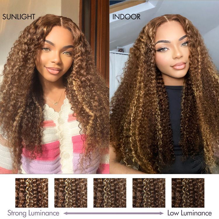 Weekly Special | Honey Blonde Highlight Kinky Curly Glueless 5x5 Closure HD Lace Wig Breathable Cap-10