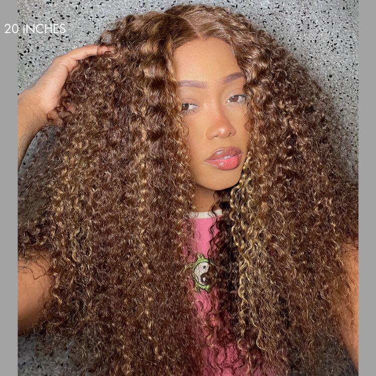 Weekly Special | Honey Blonde Highlight Kinky Curly Glueless 5x5 Closure HD Lace Wig Breathable Cap-04