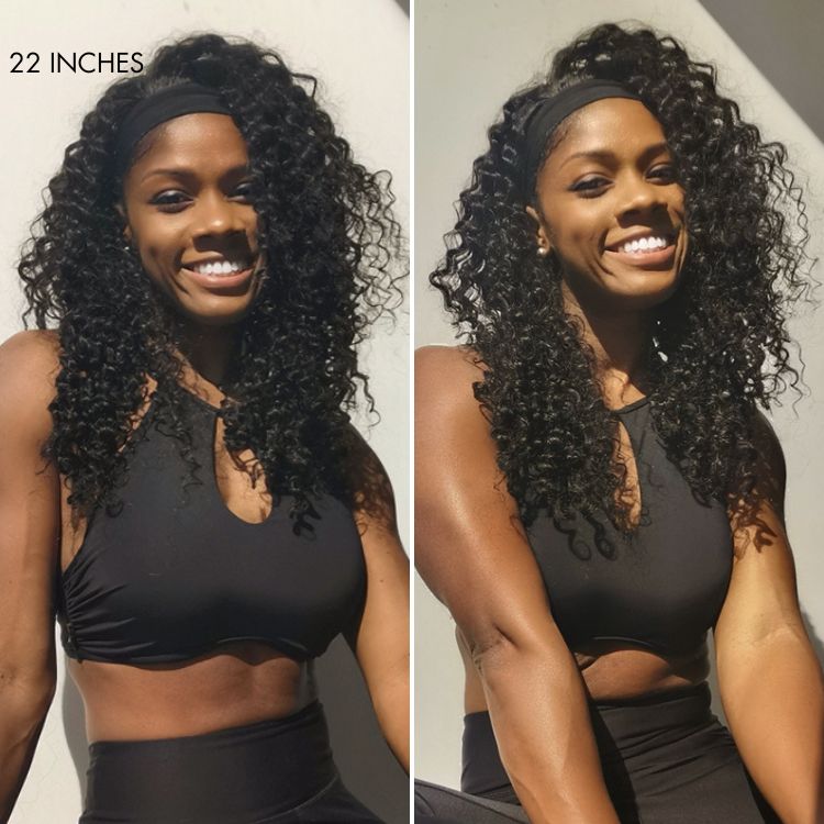 Throw On & Go Glueless Deep Wave No Lace Human Hair Headband Wig-06