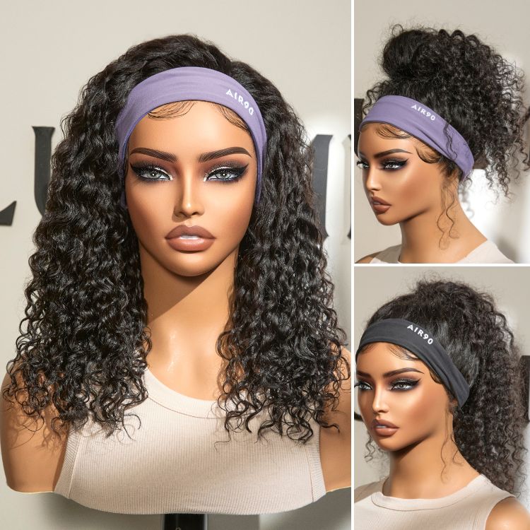 Throw On & Go Glueless Deep Wave No Lace Human Hair Headband Wig-05