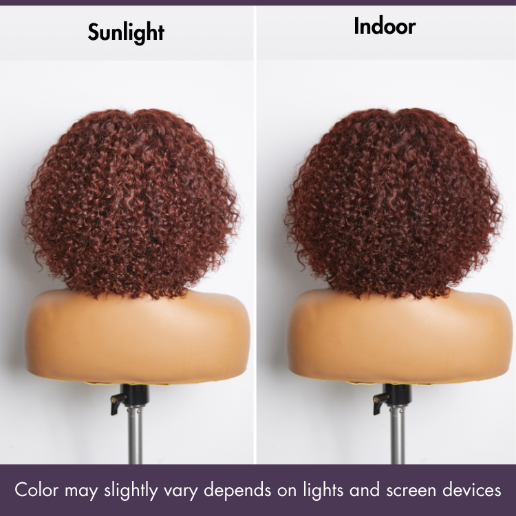 Dark Reddish Brown Water Wave Glueless 5x5 Closure Lace Short Curly Wig  - US Only-05