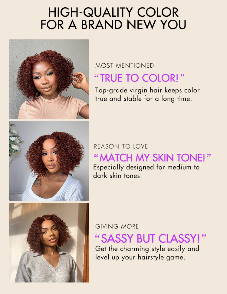 Dark Reddish Brown Water Wave Glueless 5x5 Closure Lace Short Curly Wig  - US Only-11