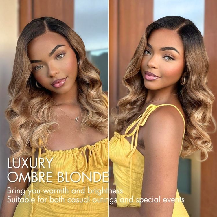 Luvme Hair PreMax Wigs blonde 13x4 frontal lace wig with loose waves and ombre color, glueless, pre-cut lace for easy wear