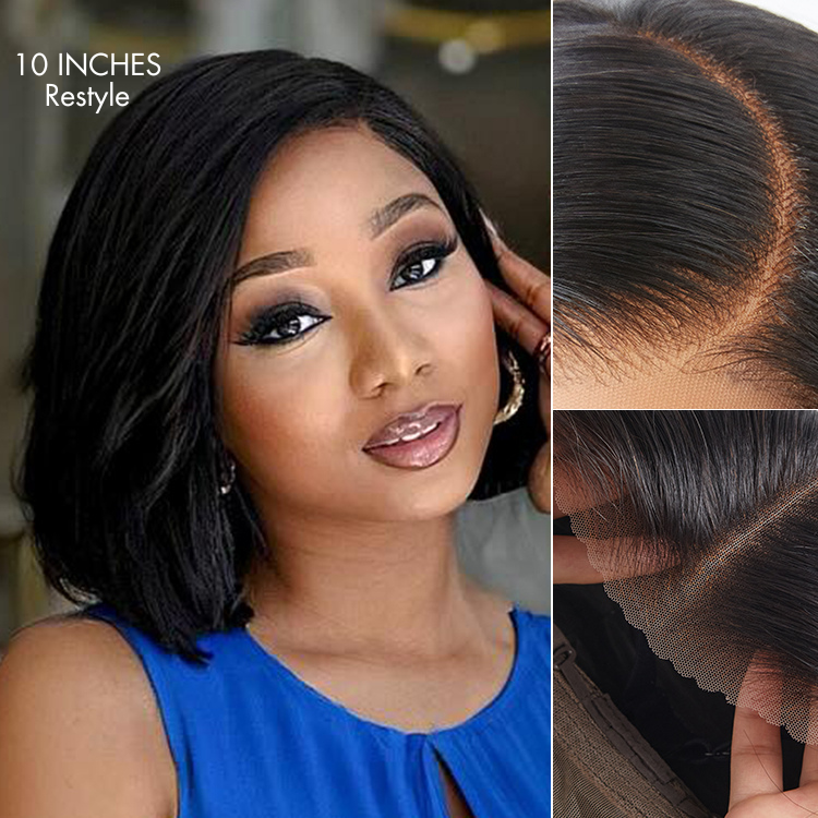 Luvme Hair layered cut Yaki straight minimalist lace bob wig with C part, glueless design, ready-to-wear HD lace for natural look