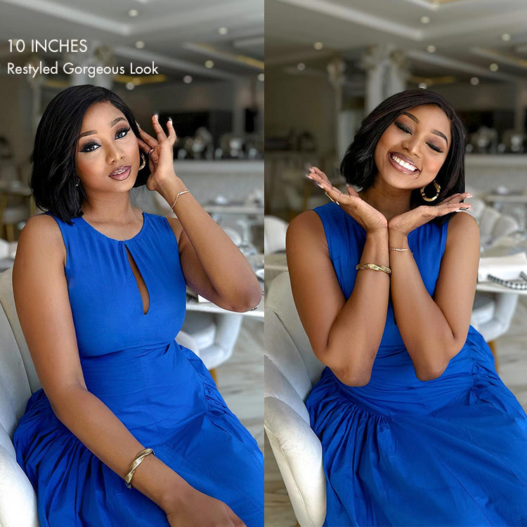 Luvme Hair layered cut Yaki straight minimalist lace wig with left C-part, glueless, HD lace, ready-to-wear bob style.