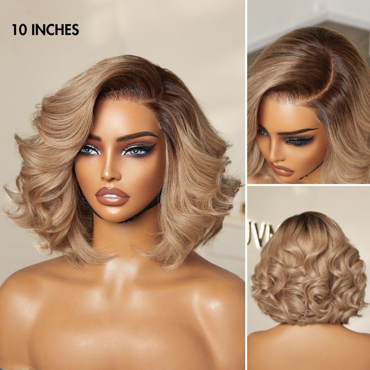 Ombre Ash Blonde Layered Bob Blowout Style Minimalist HD Pre-Cut Lace Glueless Short Wig  - US Only-02