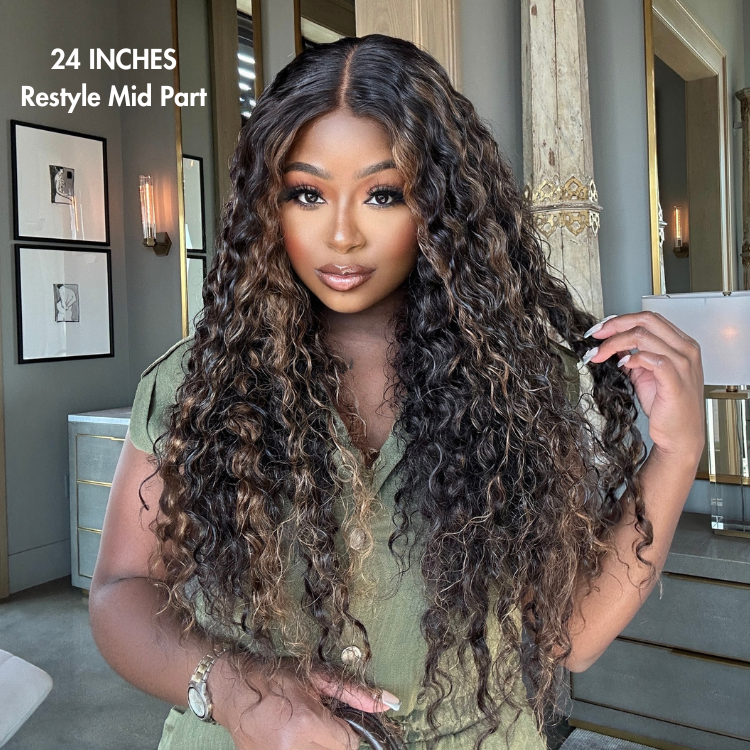 Brown Highlights Funmi Curly Glueless 5x5 Closure Lace Long Curly Wig Beginner Friendly- US Only-05