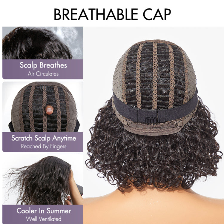 Beginner Friendly Breathable Cap Yaki Blunt Cut Minimalist Lace Brown Bob Wig with Bangs - US Only-08