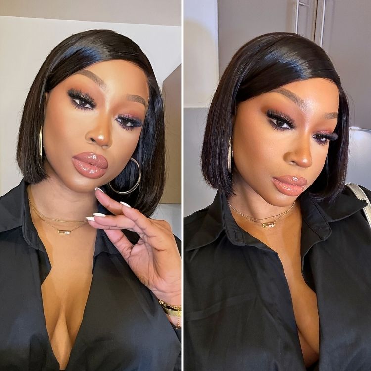 swoop bangs deep left C part silky straight glueless wig for summer