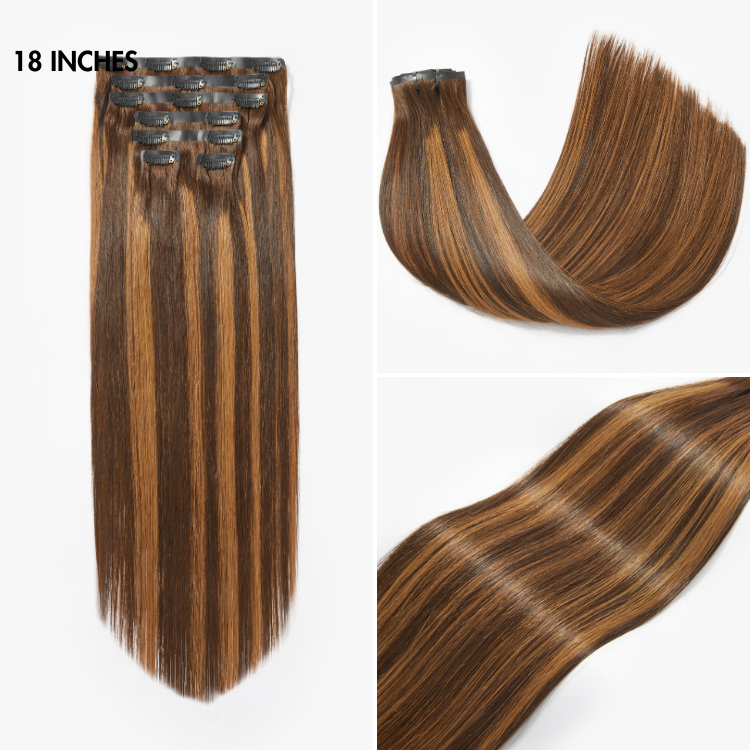 Highlight Extensions Seamless Brown Highlights Silky Straight Clip in Hair Extensions 135g