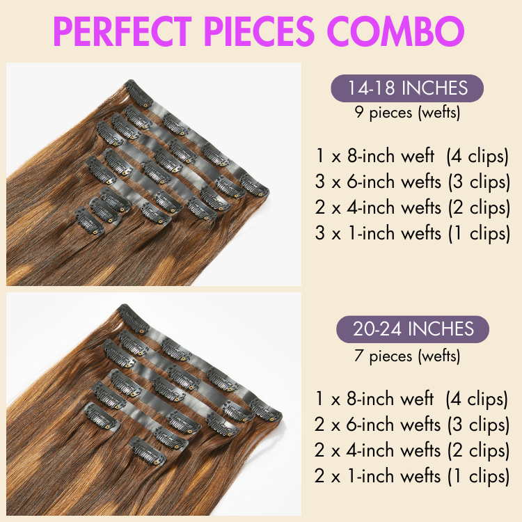 Seamless Brown Highlights Silky Straight Clip in Hair Extensions 135g 9pcs / 7pcs with Free Gift-05