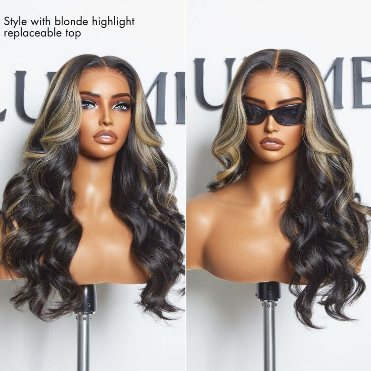 Luvme Hair ZIP & GO Wigs natural black loose body wave glueless 7x6 HD lace wig with replaceable top, front view showing lace details