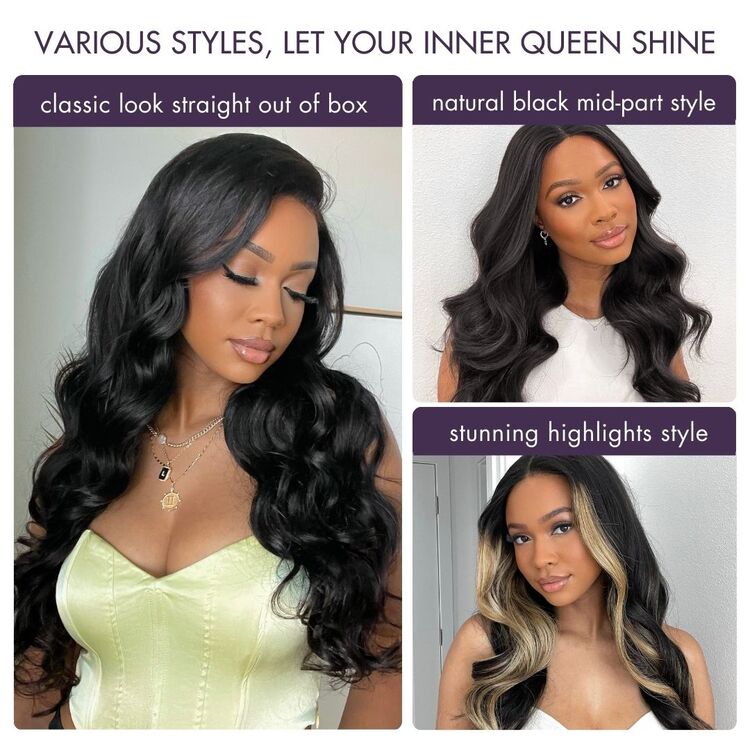 Luvme Hair ZIP & GO WIGS natural black loose body wave HD lace wig with 7x6 closure and replaceable top, glueless style.