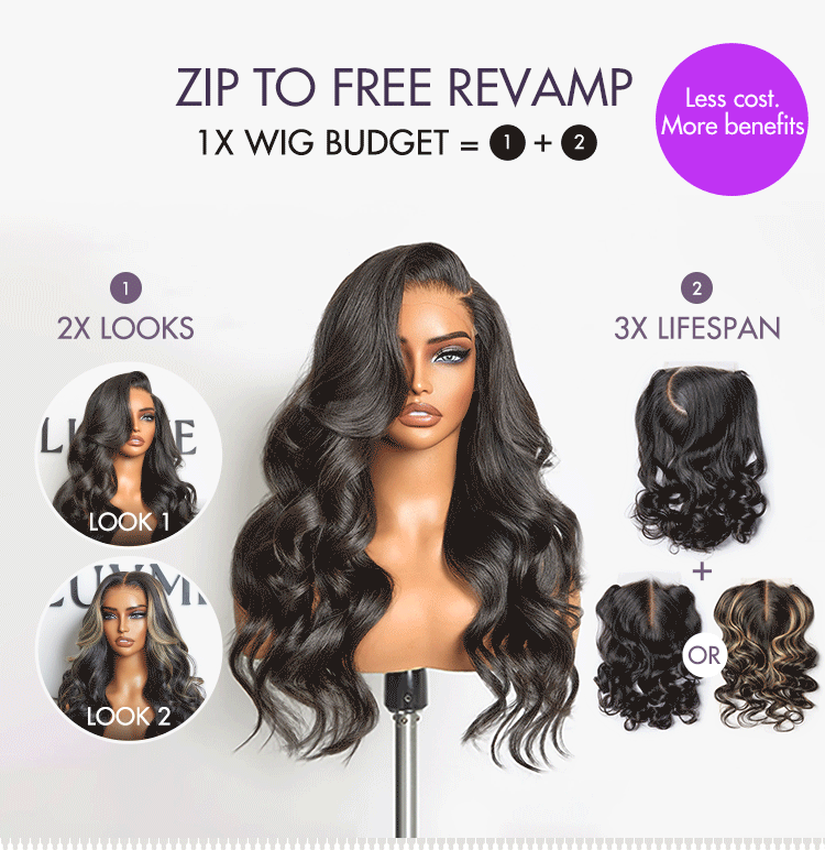 ZIP & GO WIGS | Natural Black Loose Body Wave Glueless 7x6 Closure HD Lace Wig Buy 1 Get 1 Free Replaceable Top-14