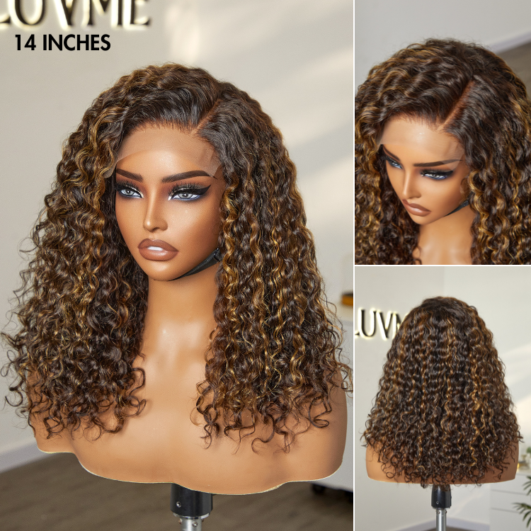 Brown Highlights Funmi Curly Glueless 5x5 Closure Lace Long Curly Wig Beginner Friendly- US Only-02