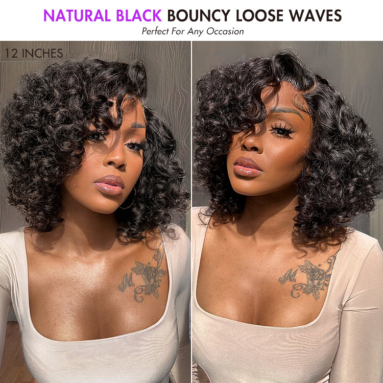 Luvme Minimalist HD lace wig with bouncy curls, left C part, pre-cut lace, showcasing natural hair texture and minimalistic style.