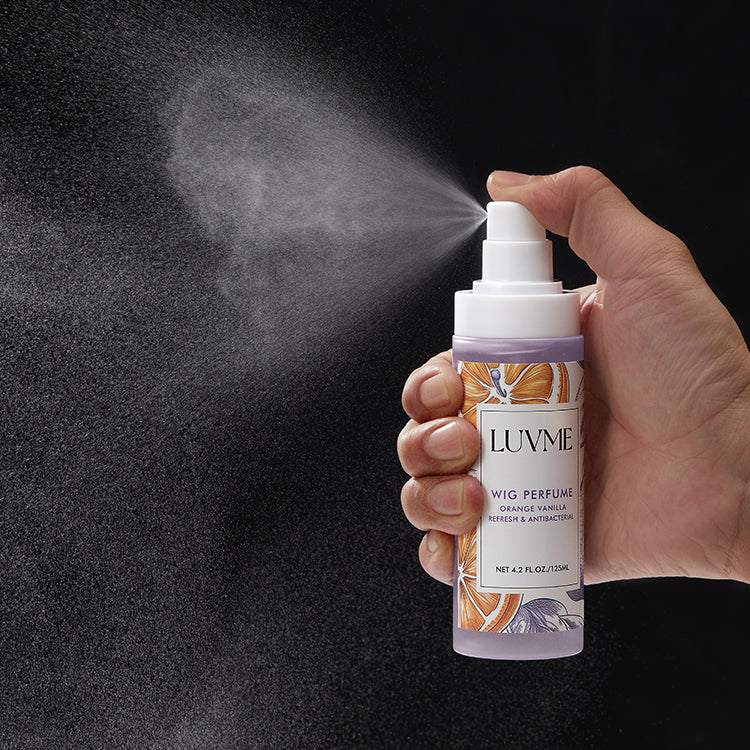 Luvme Hair premium wig perfume spray bottle with organic vegan formula for long-lasting freshness and odor neutralization.