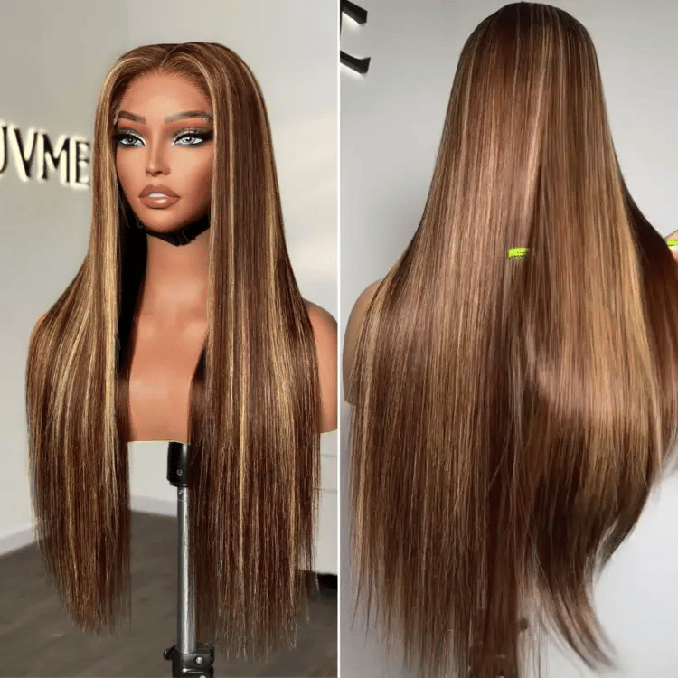 Luvme Hair 180% Density Honey Blonde Highlight Silky Straight Glueless 5x5 Closure HD Lace Long Wig-13