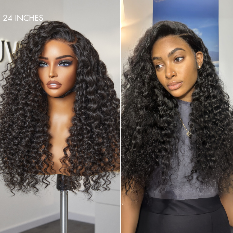 Luvme Hair PreMax Wigs 5x5 closure wig with deep wave, long curly style, glueless lace front, and natural hairline.