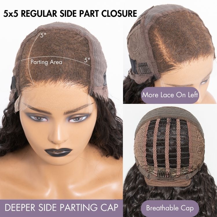 Luvme Hair PreMax Wigs deep wave 5x5 closure wig with natural hairline, long curly style, glueless lace front, and pre-cut lace.