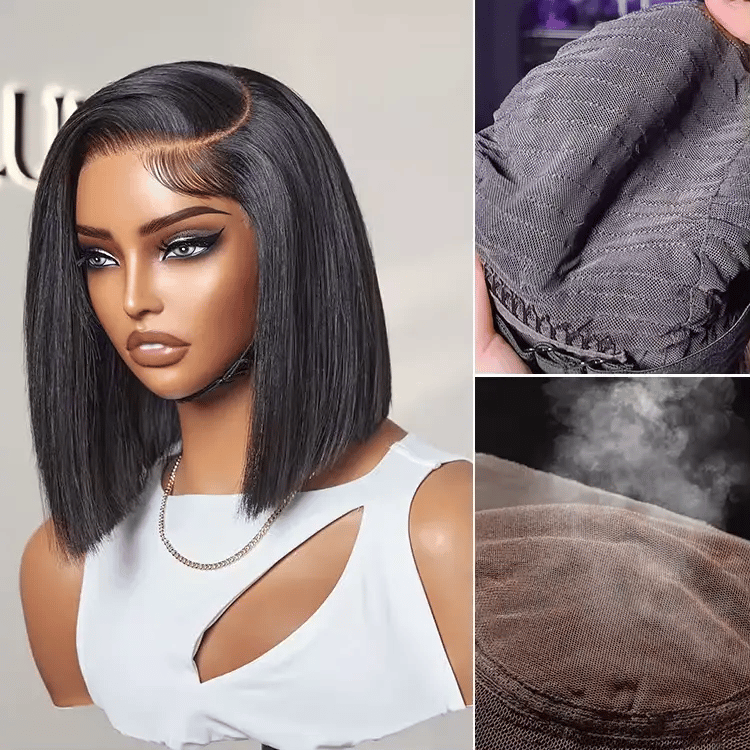 AiryFit™ Scalp Care Wigs | Silky Blunt Cut Bob Snugfit Glueless Minimalist HD Lace Short Wig Pre-Cut Lace  - US Only-09