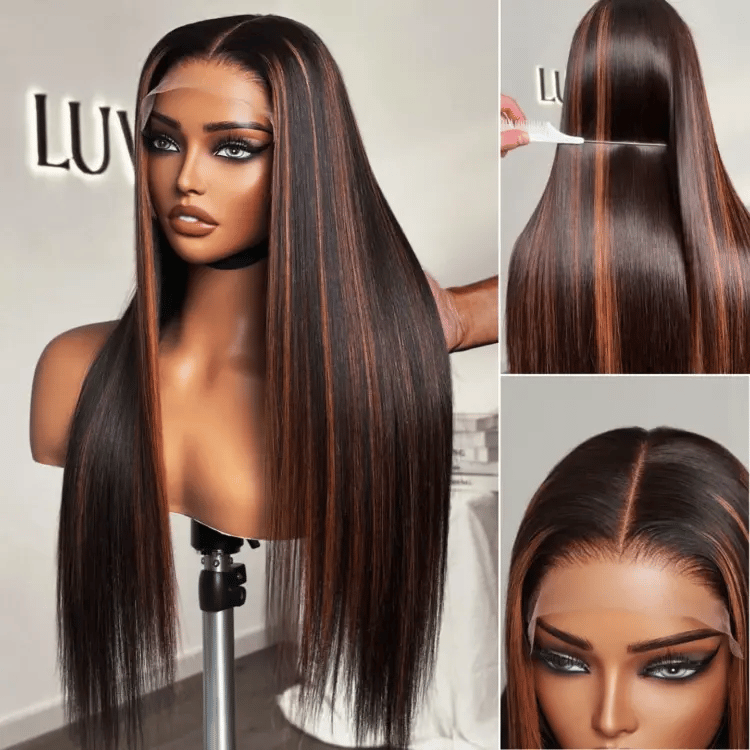 Classic Copper Ombre Highlights Silky Straight Glueless 5x5 Closure Lace Wig - US Only-04
