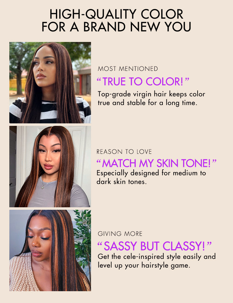 Classic Copper Ombre Highlights Silky Straight Glueless 5x5 Closure Lace Wig - US Only-03