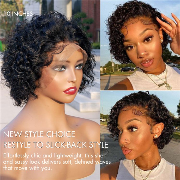Luvme 13x4 frontal lace wig with deep wave pattern and 180% density, glueless construction, natural hairline and parting space.