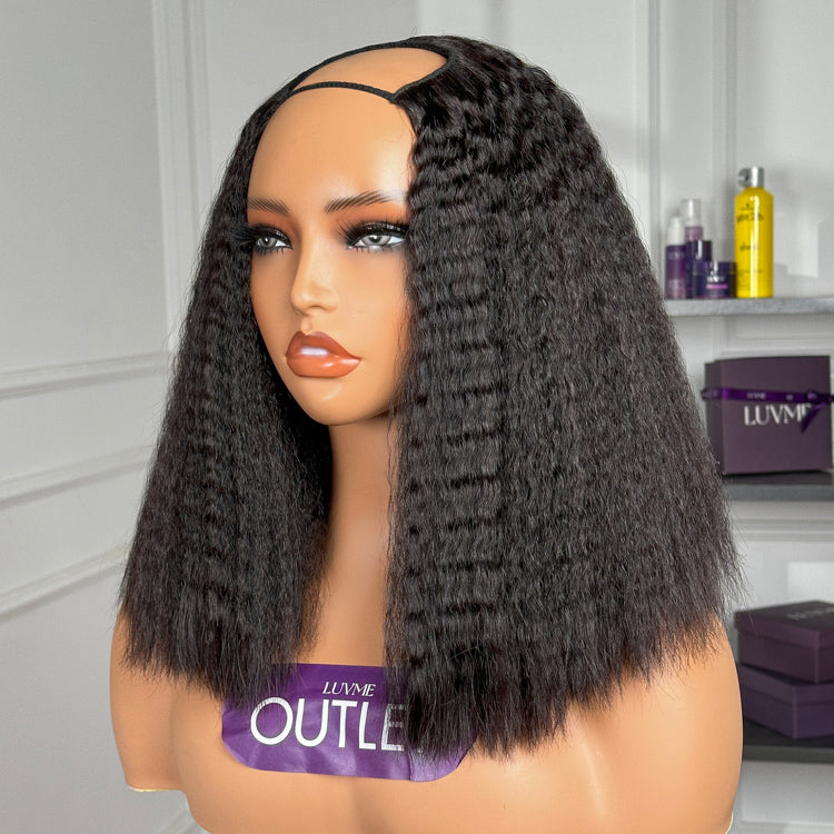 Kinky straight bob no lace glueless U part wig by Luvme Hair, showing the natural texture and style of the wig on a mannequin head.