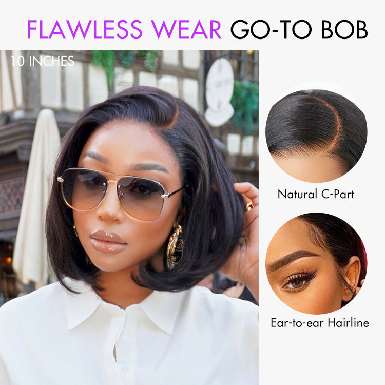 Exclusive Discount | Super Natural C Part Natural Black / Blonde Highlight Glueless Lace Bob Wig 100% Human Hair | Fits All Face Shapes-09