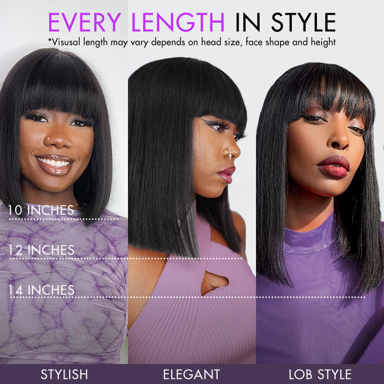 Exclusive Discount | Put On and Go Realistic Glueless Yaki Straight Bob With Bangs Minimalist HD Lace Wig 100% Human Hair-09