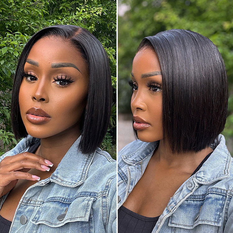 PreMax Wigs | Super Natural Hairline Silky Blunt Cut Bob Glueless 13x4 Frontal Lace Human Hair Short Wig Pre-Cut Lace-15