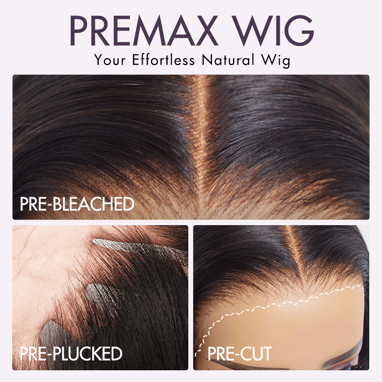 PreMax Wigs - Honey Blonde Highlight / Natural Black / Ombre Blonde Bouncy Body Wave Glueless 13x4 Frontal Lace Human Hair Wig-01