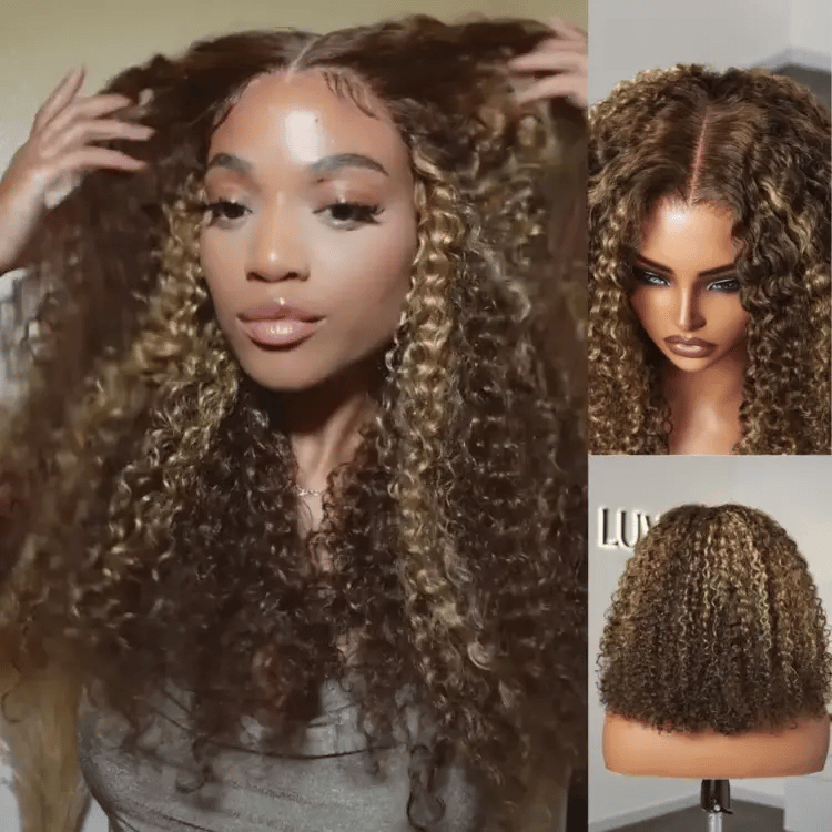 Luvme Hair 180% Density Honey Blonde Highlight Kinky Curly Glueless 5x5 Closure HD Lace Wig Breathable Cap-02