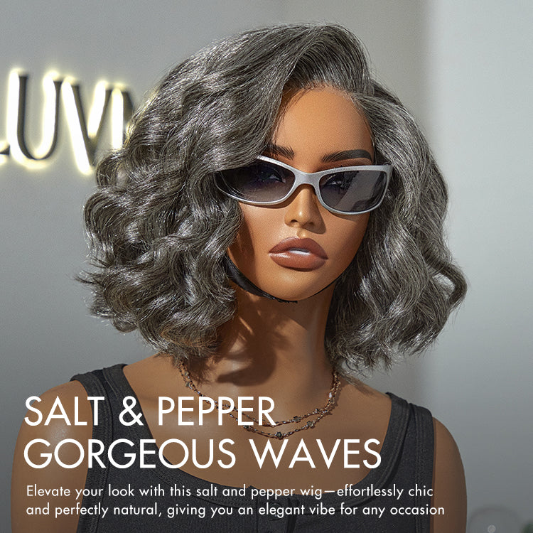 Crazy Wednesday | Boss Vibe Salt & Pepper Layered Bob / Body Wave Glueless Pre-Cut Minimalist Lace Grey Wig-08